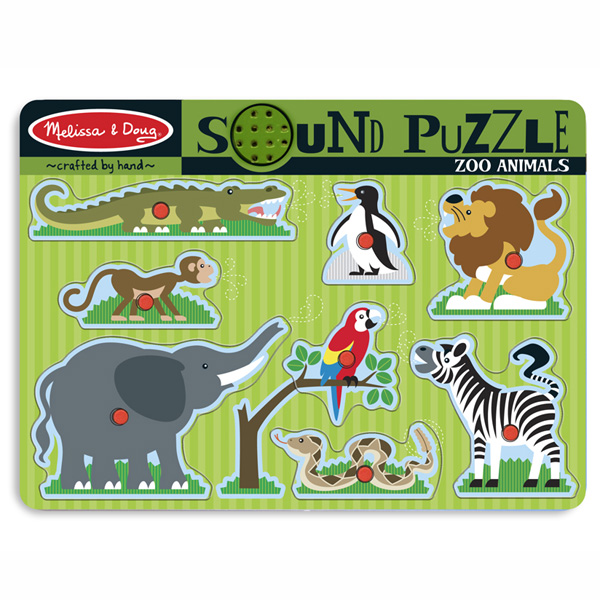 Puzzle de lemn cu sunete Animale de la Zoo