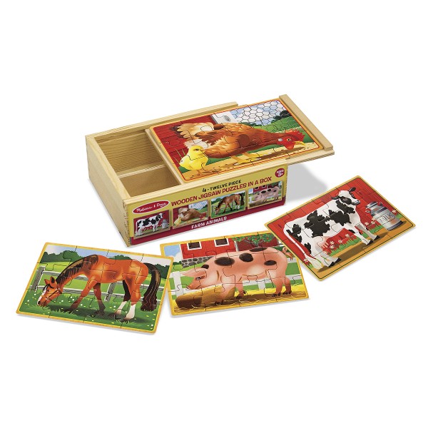 Set 4 puzzle lemn in cutie - Animale domestice