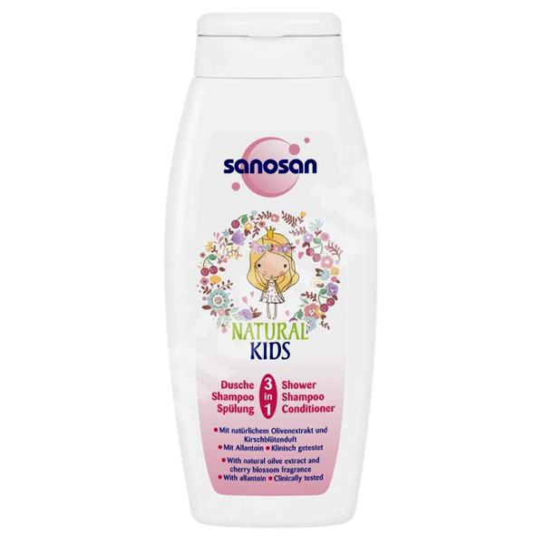 NATURAL KIDS Sampon, Balsam si gel de dus 3in1 pentru fetite, 250 ml