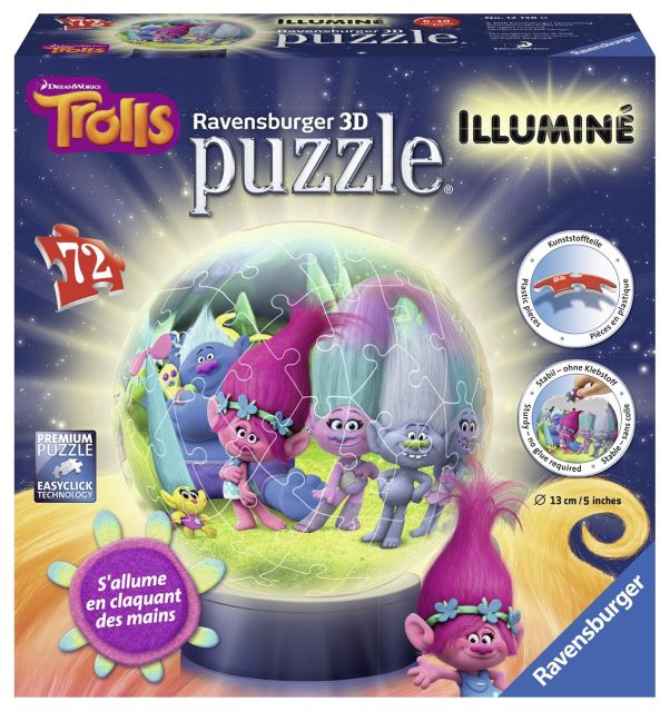 Puzzle 3D luminos, Trolls, 72pcs